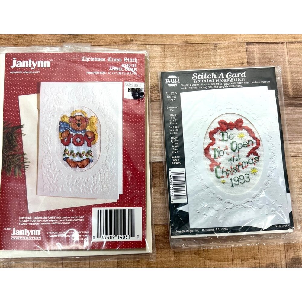 Vintage Christmas Cross Stitch Card Kits By Janlynn And NMI Angel Bear & Do Not
